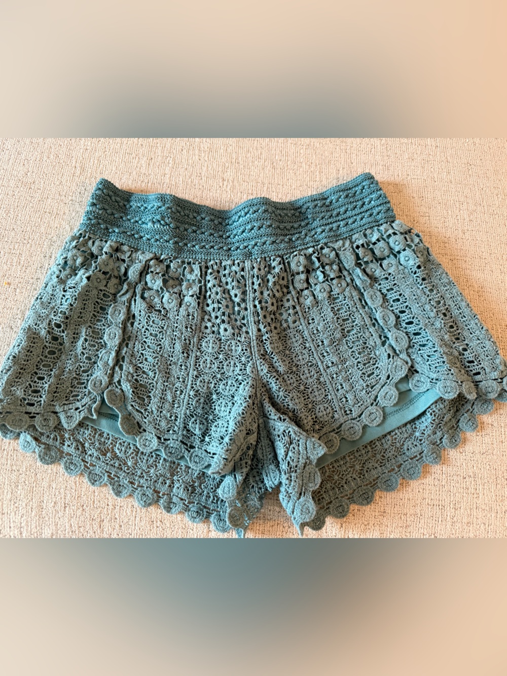 Rewind Teal Crochet Lace Cotton Shirts Size Large